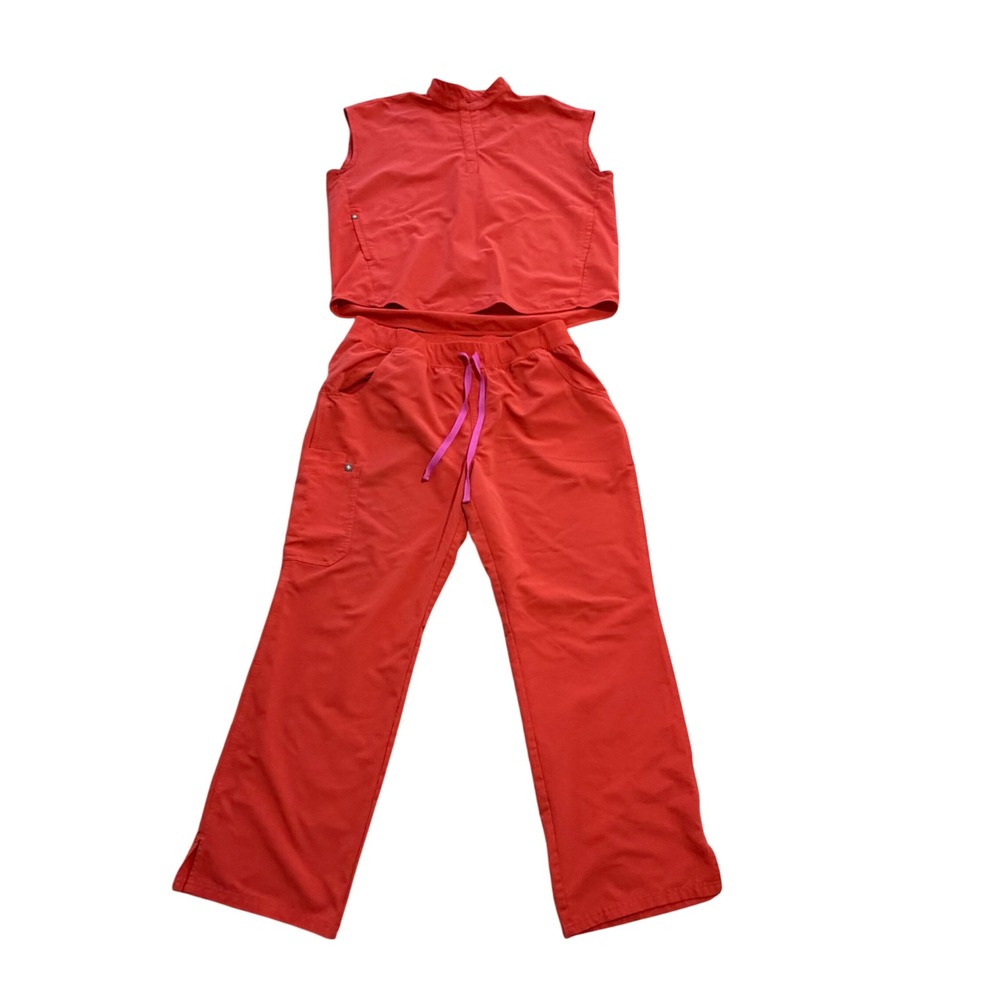 Figs Fireside Scrub Set Rafaela Top sz XXL Kade Cargo Pants sz L Red Nurse